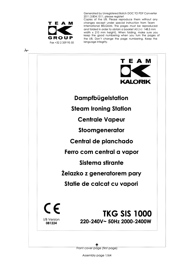 Imagen de la primera página del manual del dispositivo TKG SIS 1000