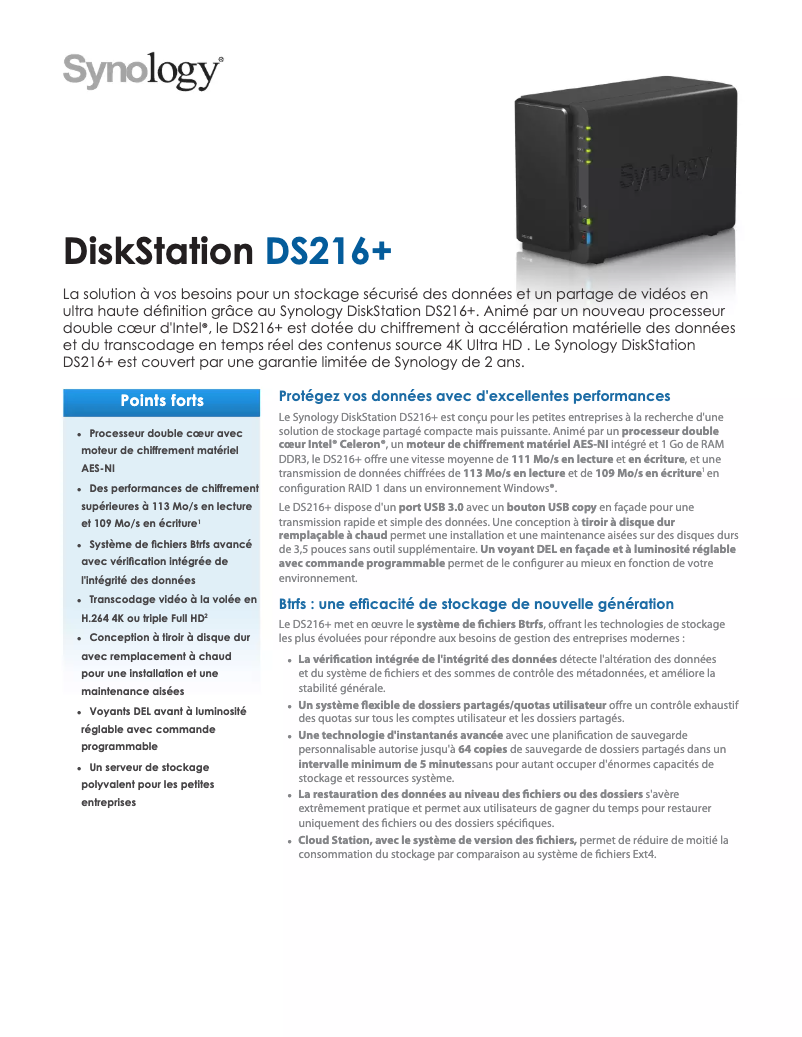 Página nº 1 - Ficha técnica Synology DiskStation DS216+