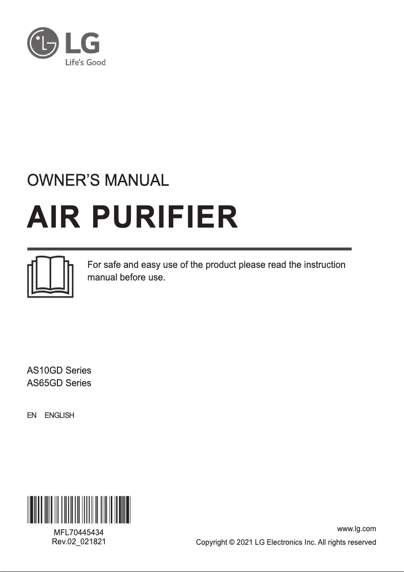 Imagen de la primera página del manual del dispositivo PuriCare AS65GDSH0