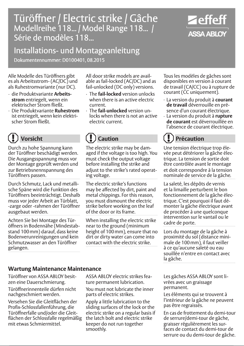 Página nº 1 - Manual de usuario Assa Abloy 118E