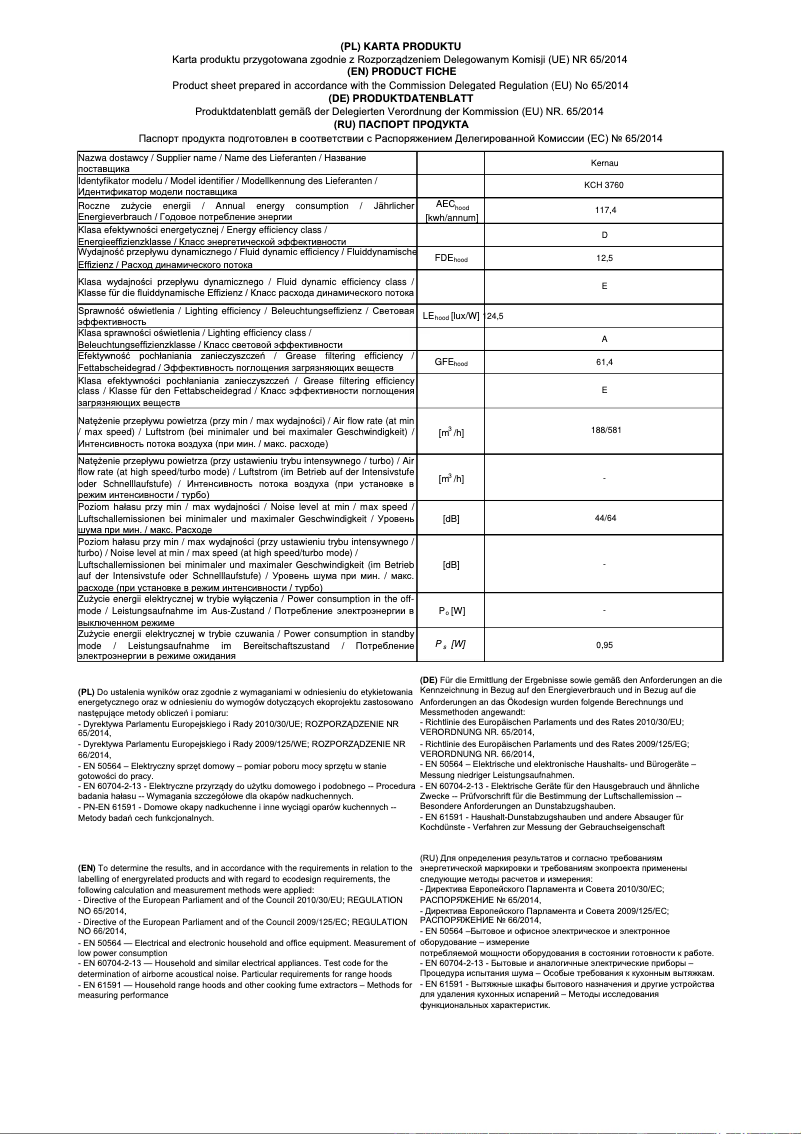 Página 1 del manual Ficha técnica Kernau KCH 3760 BAL