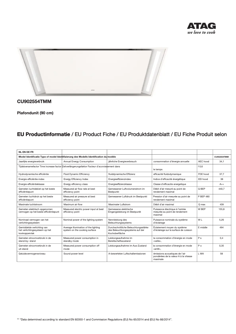 Página 1 del manual Ficha técnica Atag CU902554TMM