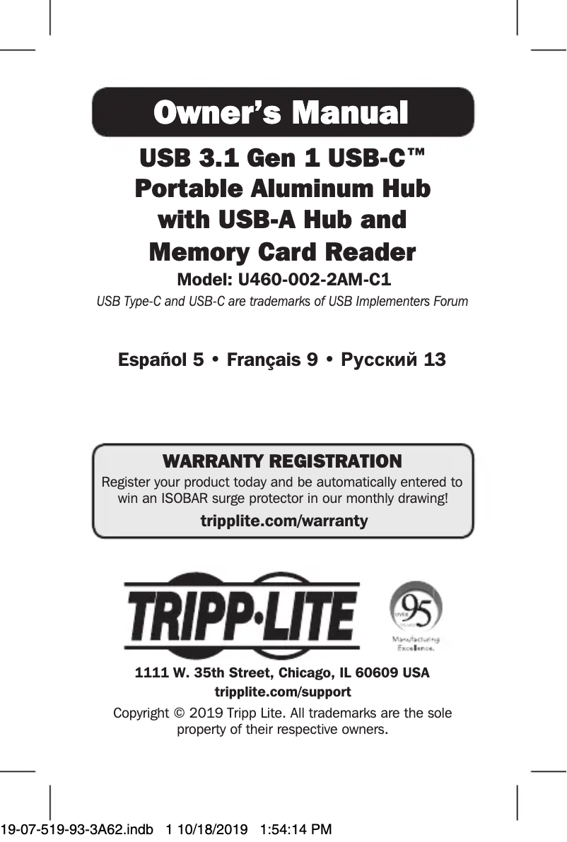 Página nº 1 - Manual de usuario Tripp Lite U460-002-2AM-C1