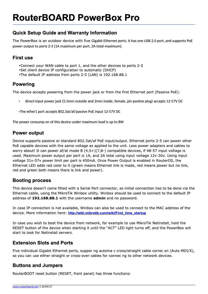 Página 1 del manual Manual de usuario Mikrotik RouterBOARD PowerBox Pro