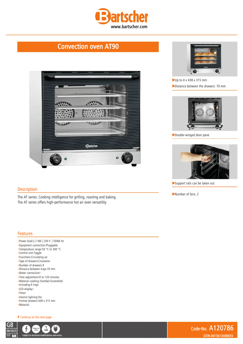 Página nº 1 - Ficha técnica Bartscher A120786