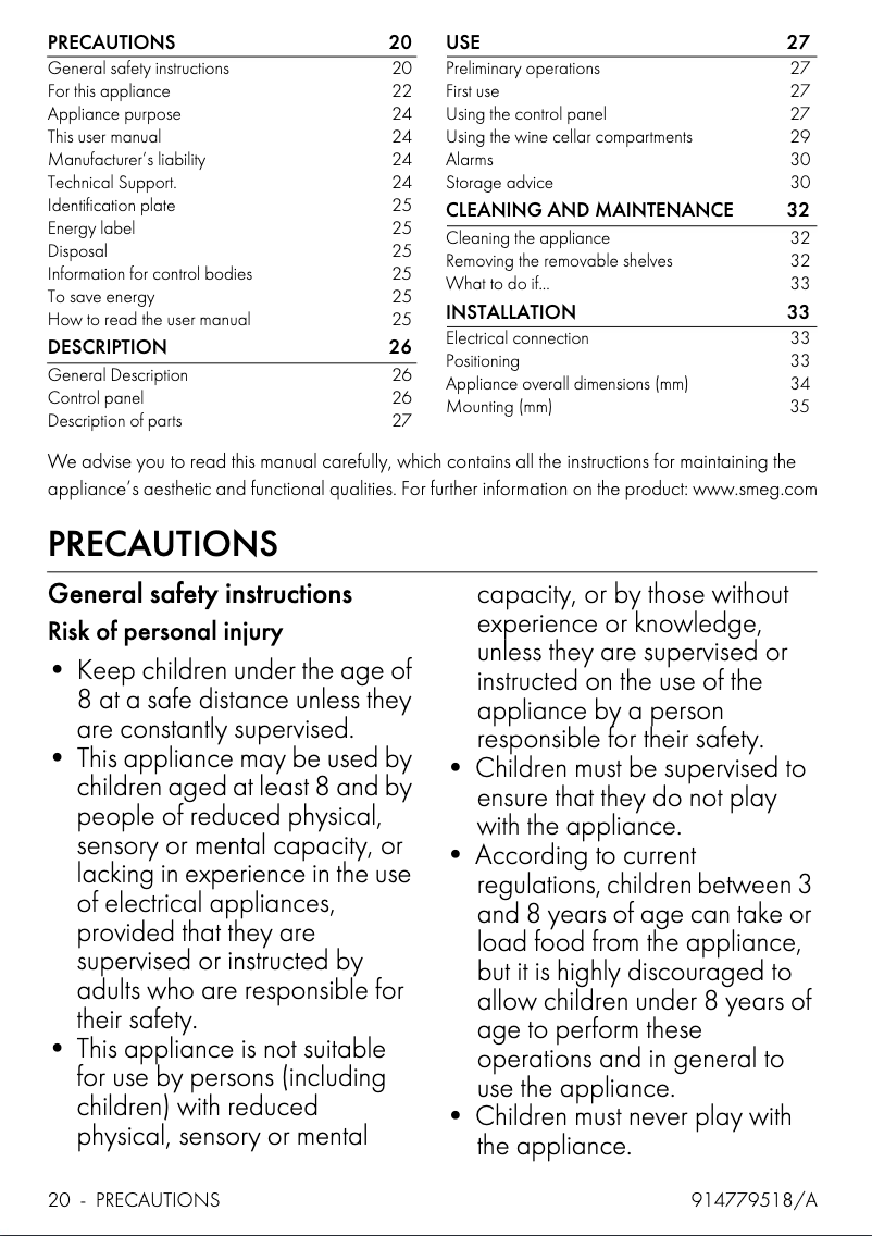 Página 1 del manual Manual de usuario Smeg CVI138LS3