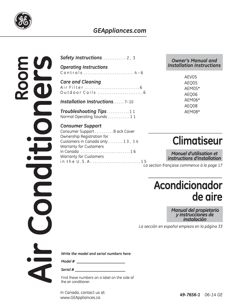 Página 1 del manual Manual de instrucciones GE AEQ05LS