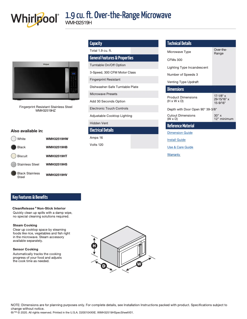 Imagen de la primera página del manual del dispositivo WMH32519HV
