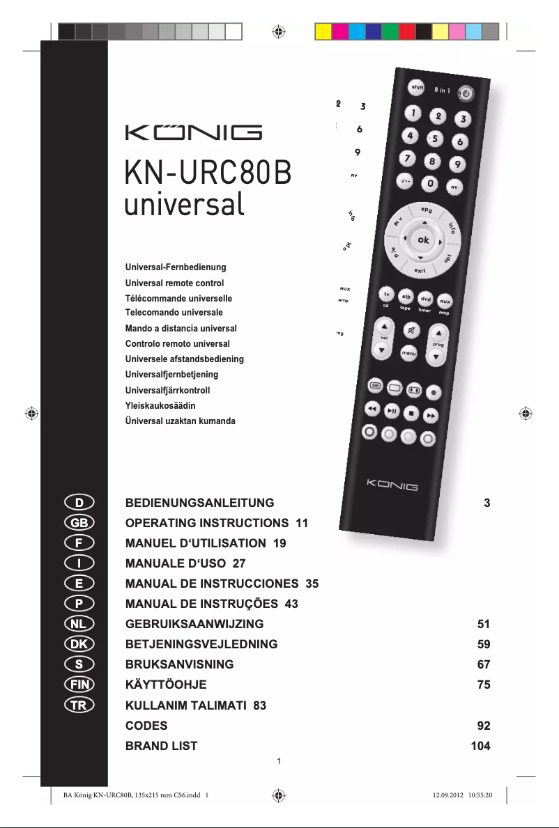 Página 1 del manual Manual de usuario Konig KN-URC80B
