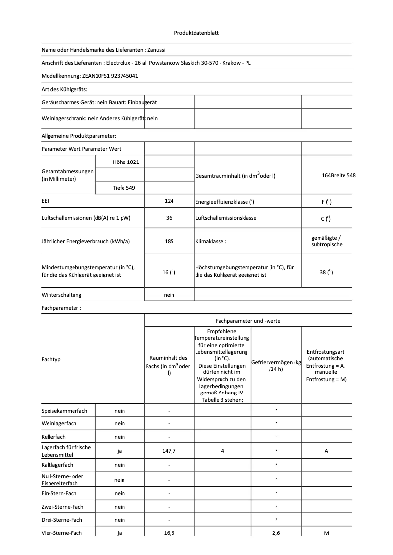 Página nº 1 - Ficha técnica Zanussi ZEAN10FS1