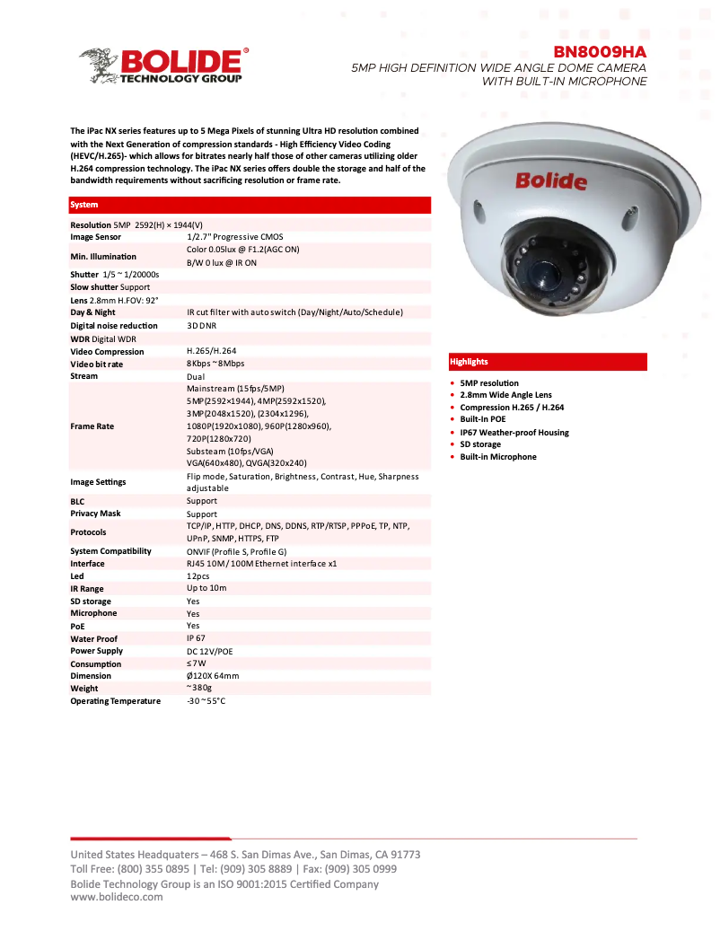 Página nº 1 - Manual de usuario Bolide BN8009HA/NDAA