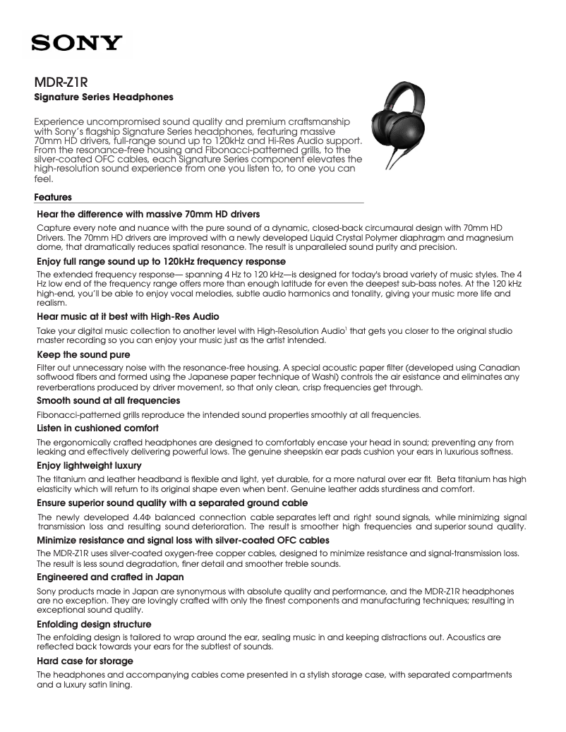 Página nº 1 - Ficha técnica Sony MDR-Z1R