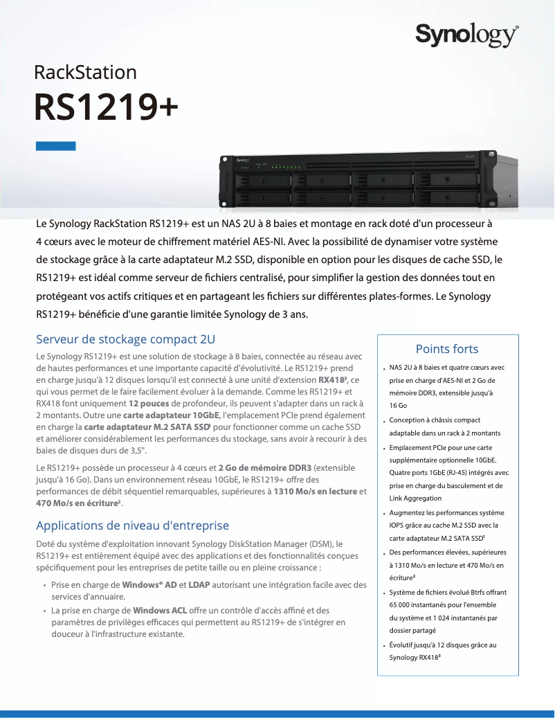 Página 1 del manual Ficha técnica Synology RS1219+