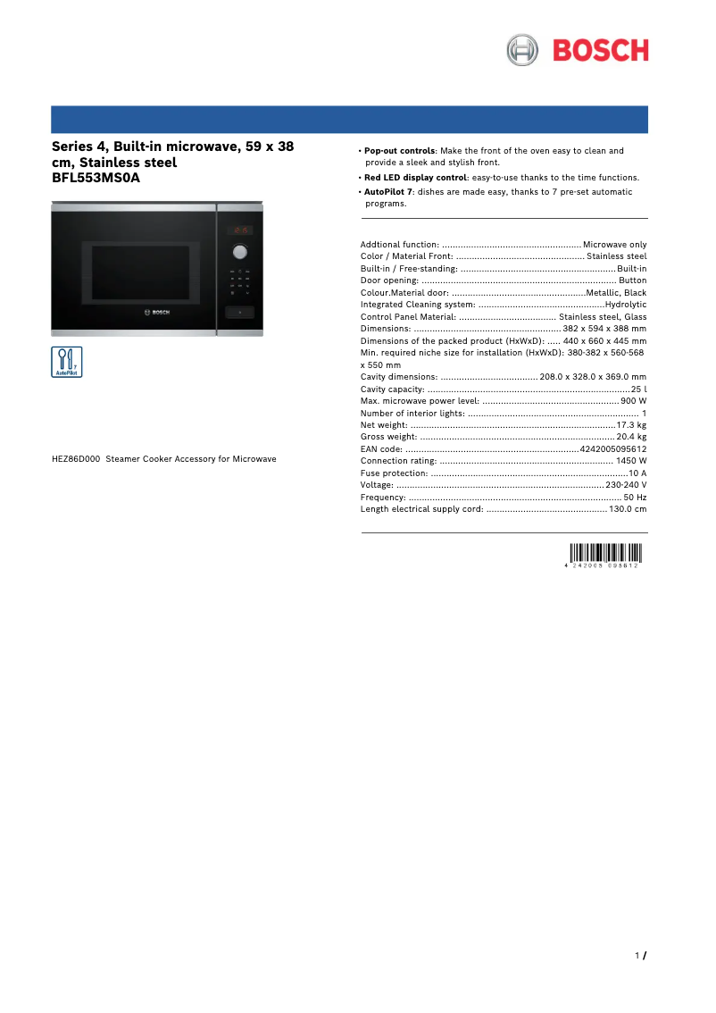 Página 1 del manual Ficha técnica Bosch BFL553MS0A