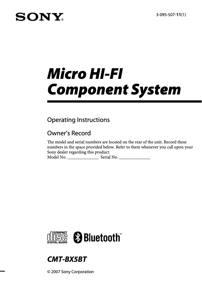 Imagen de la primera página del manual del dispositivo CMT-BX5BT