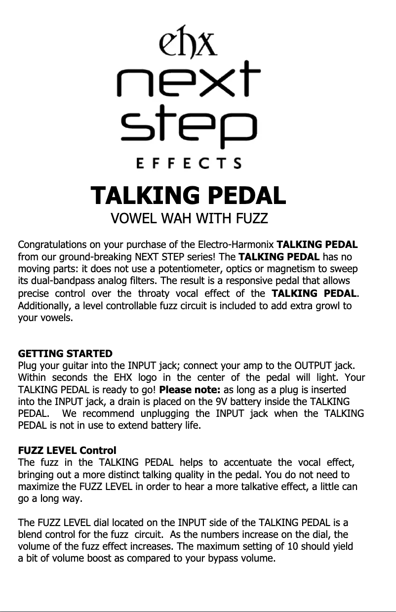 Imagen de la primera página del manual del dispositivo Next Step Talking Pedal