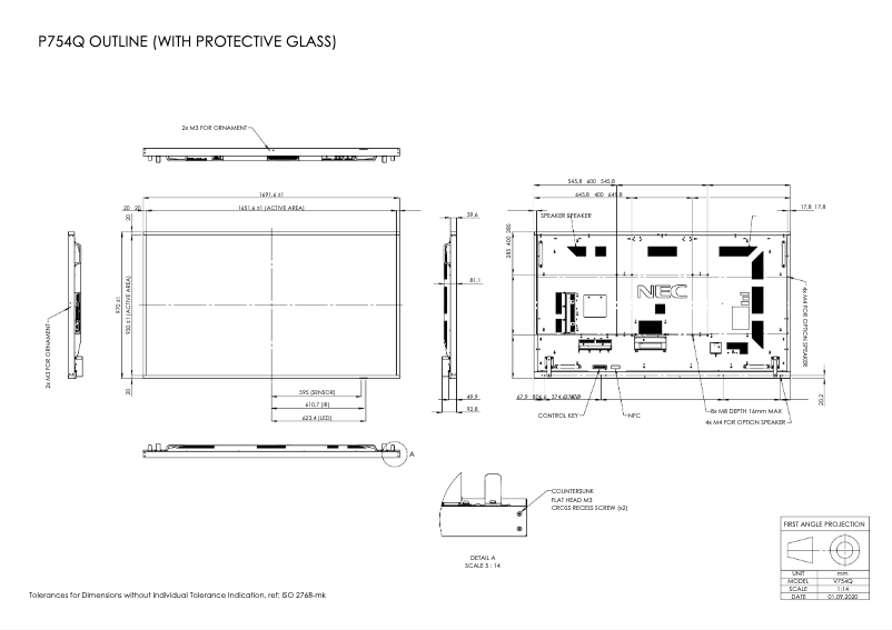 Página nº 1 - Dibujo técnico NEC MultiSync P754Q