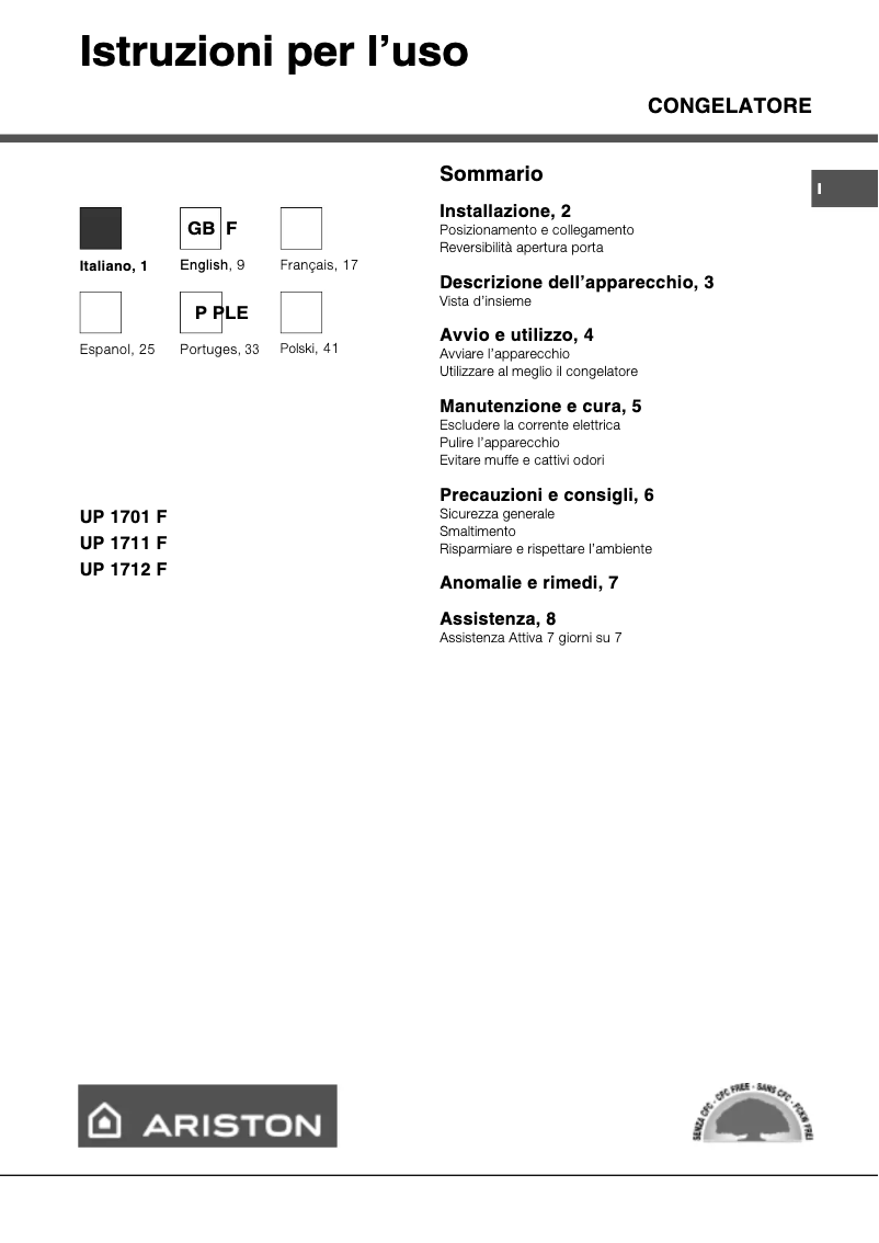 Página 1 del manual Manual de usuario Ariston Thermo UP1711F
