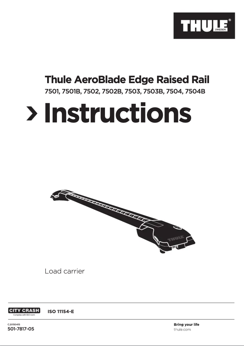 Página 1 del manual Manual de usuario Thule AeroBlade Edge Raised Rail 7501B