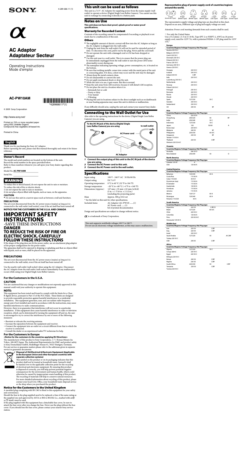 Imagen de la primera página del manual del dispositivo AC-PW10AM
