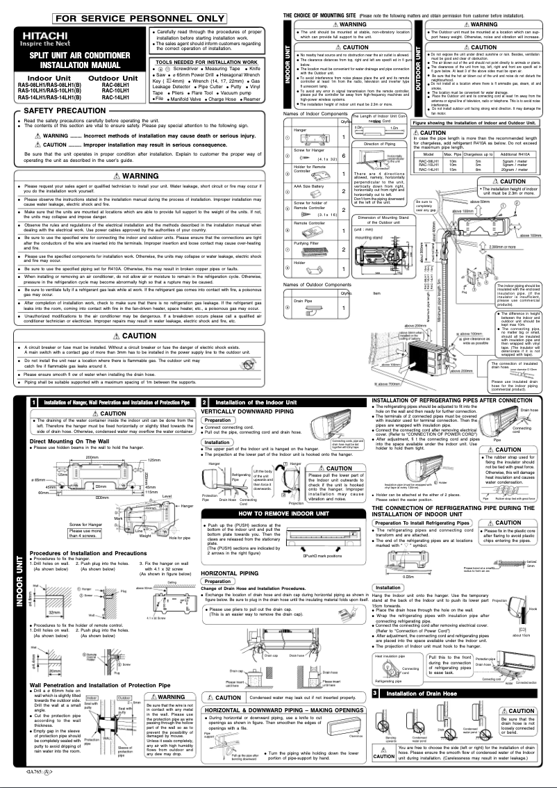 Imagen de la primera página del manual del dispositivo RAC-08LH1