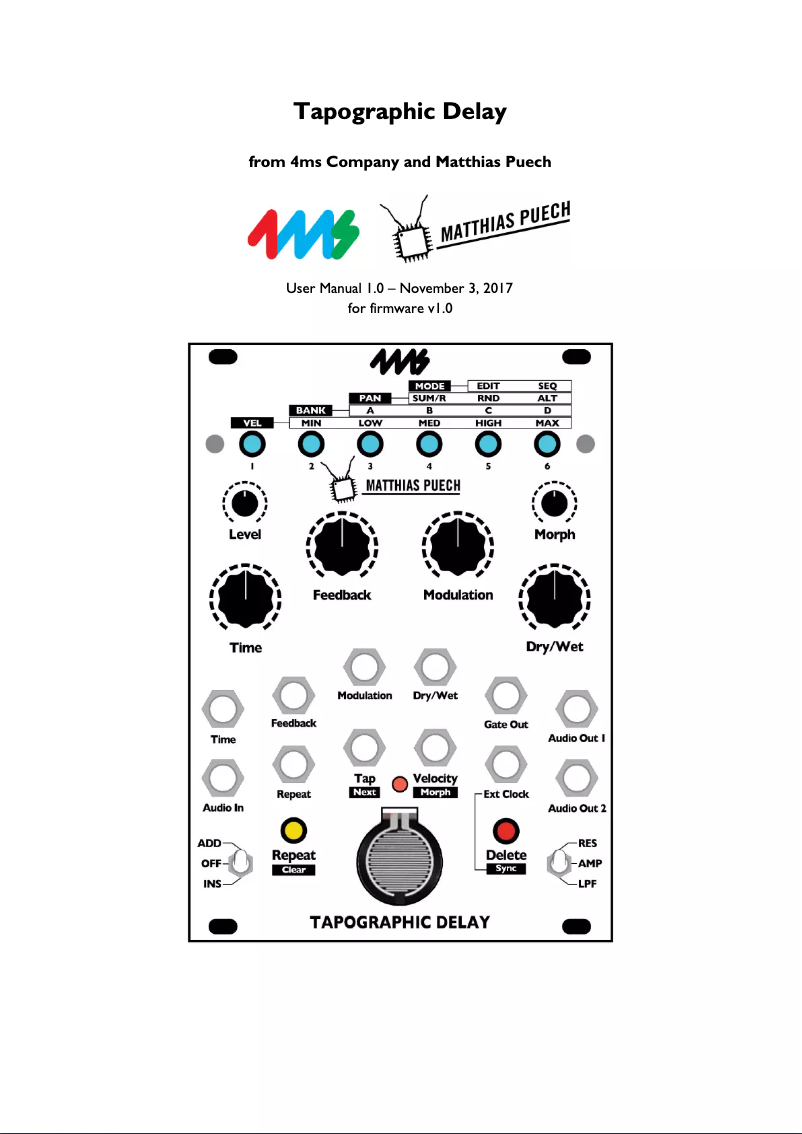 Imagen de la primera página del manual del dispositivo Tapographic Delay
