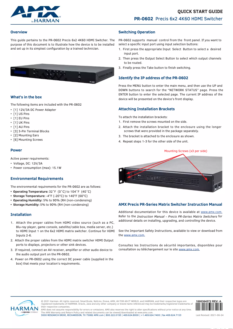 Página 1 del manual Manual de usuario AMX PR-0602