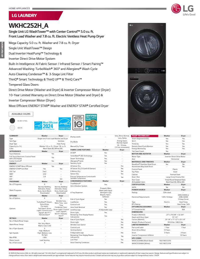 Imagen de la primera página del manual del dispositivo WKHC252HBA
