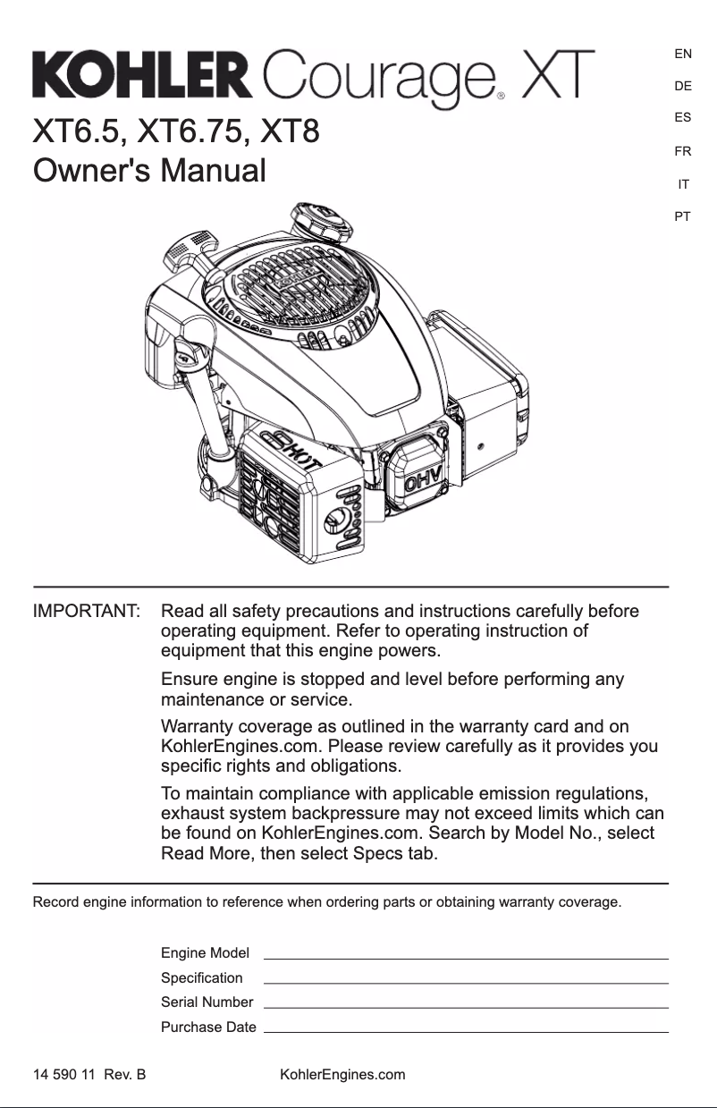 Imagen de la primera página del manual del dispositivo Courage XT6.5