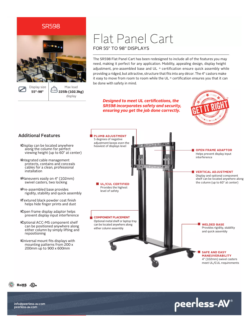 Página 1 del manual Folleto Peerless-AV SR598