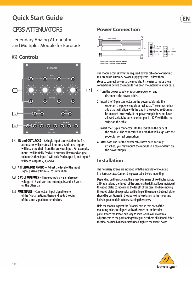 Imagen de la primera página del manual del dispositivo CP35 Attenuators