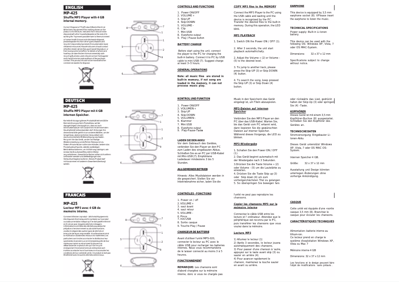Página 1 del manual Manual de usuario Roadstar MP-425