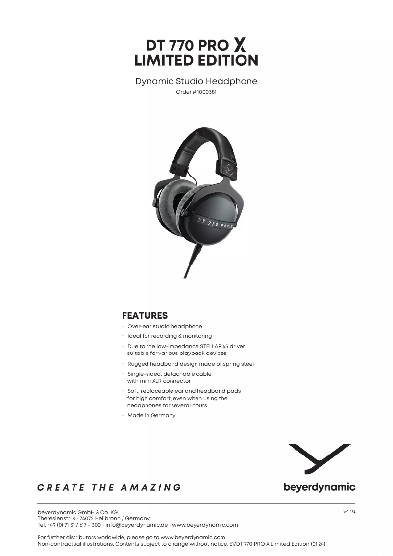 Imagen de la primera página del manual del dispositivo DT 770 PRO X Limited Edition