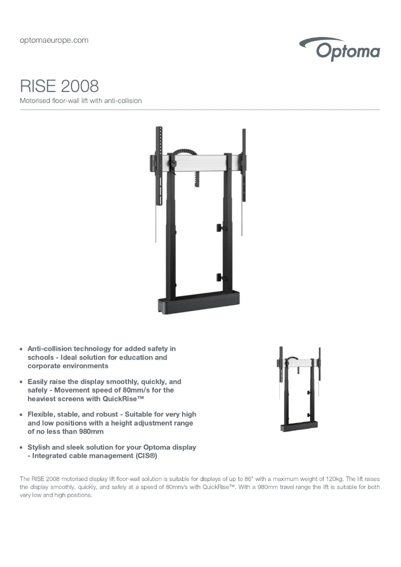 Página 1 del manual Ficha técnica Optoma RISE 2008