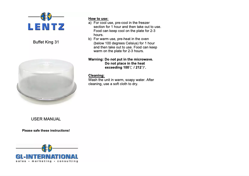 Imagen de la primera página del manual del dispositivo Buffet King 31