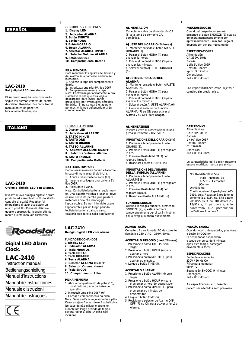 Página 1 del manual Manual de usuario Roadstar LAC-2410