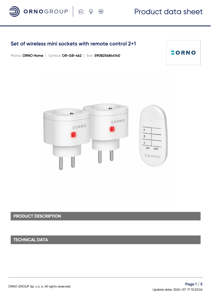 Imagen de la primera página del manual del dispositivo OR-GB-462