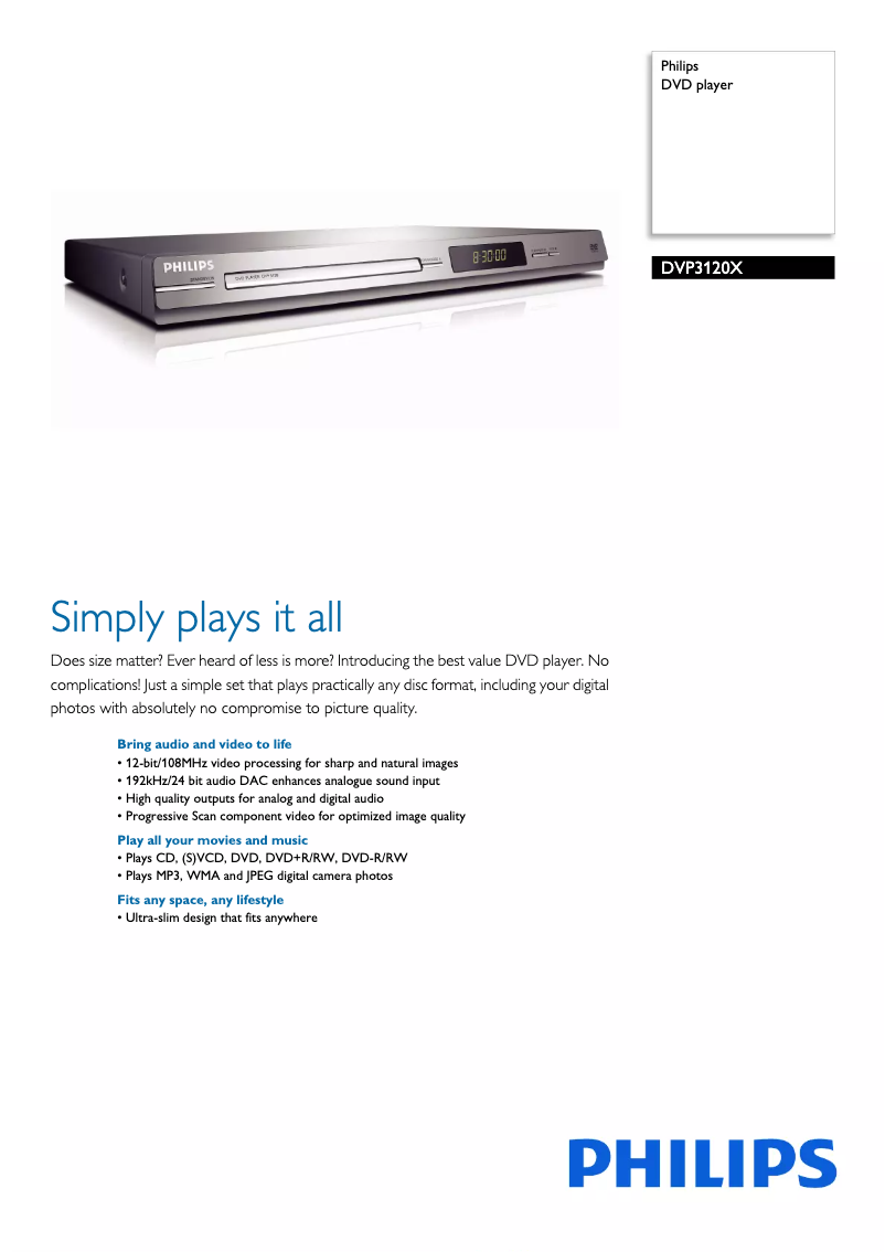 Página 1 del manual Folleto Philips DVP3120X
