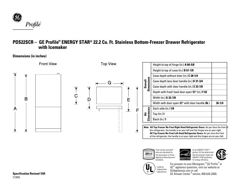 Página 1 del manual Ficha técnica GE Profile PDS22SCRRSS