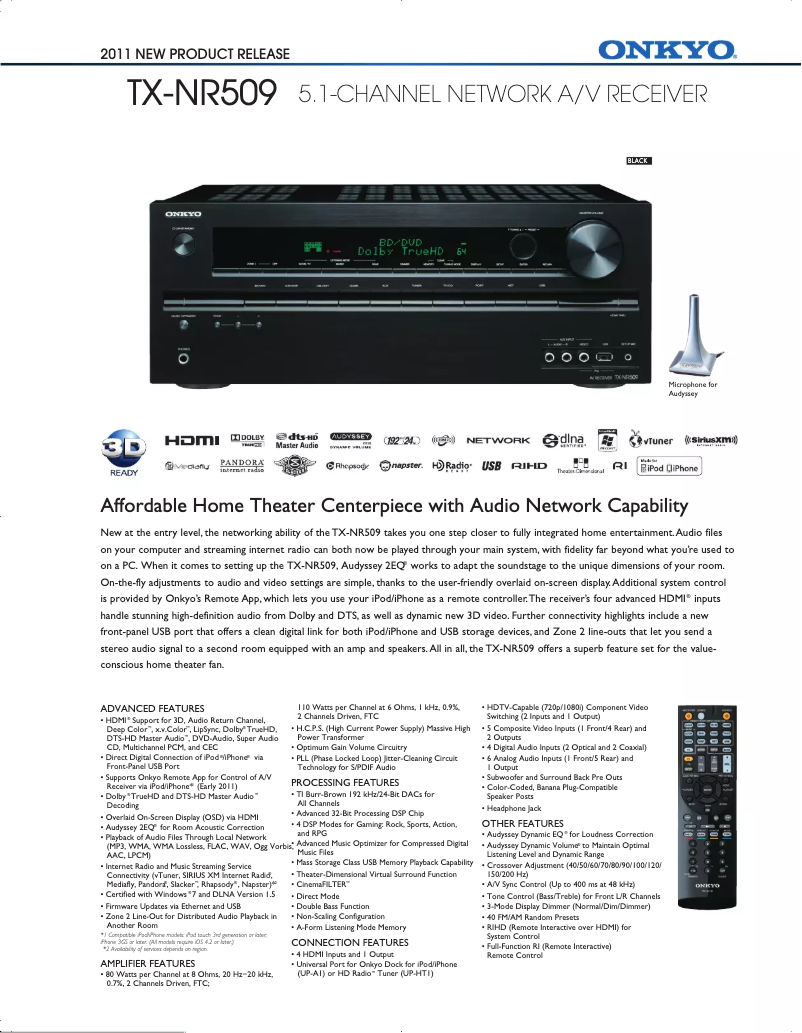 Página 1 del manual Ficha técnica Onkyo TX-NR509