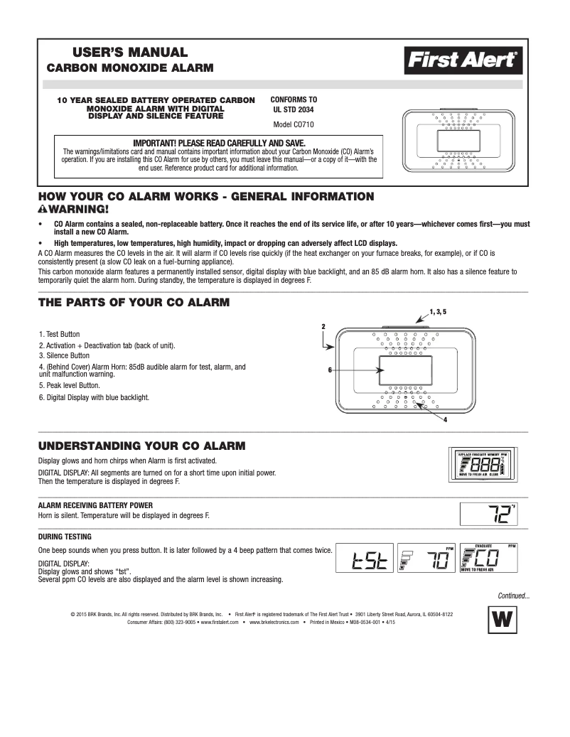 Imagen de la primera página del manual del dispositivo CO710