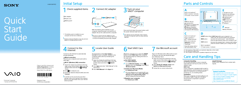 Página nº 1 - Guía de instalación Sony Vaio Tab 13 SVT13125CXS