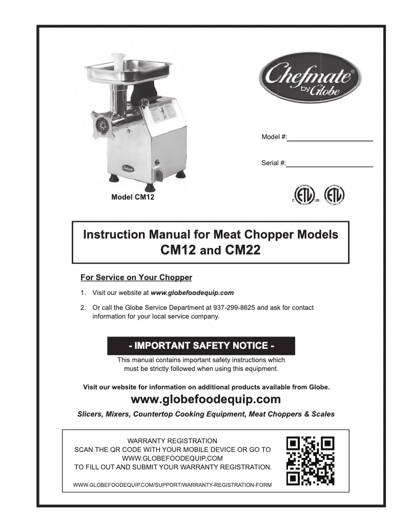 Página 1 del manual Manual de uso y mantenimiento Globe CM22