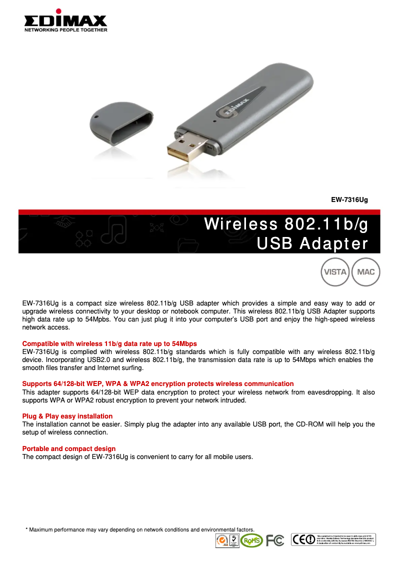 Imagen de la primera página del manual del dispositivo EW-7316Ug