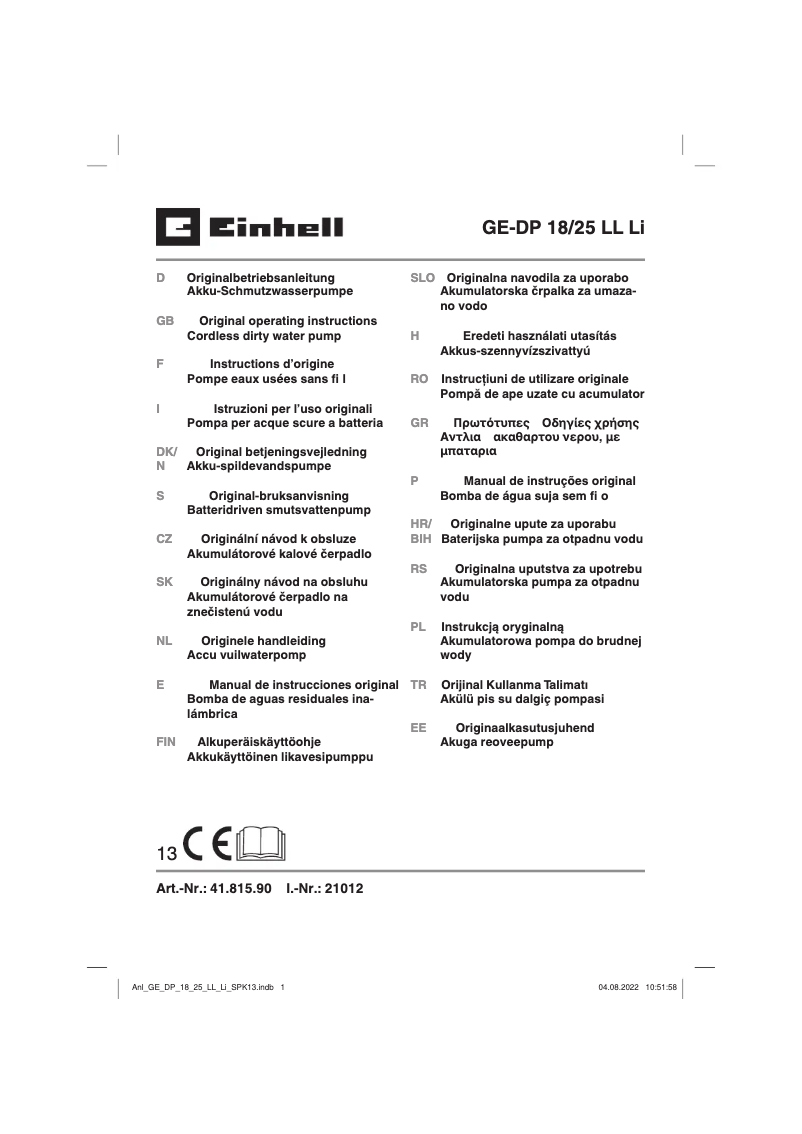 Imagen de la primera página del manual del dispositivo GE-DP 18/25 LL Li