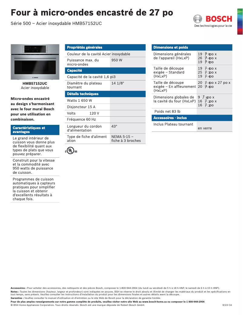 Página 1 del manual Ficha técnica Bosch HMB57152UC