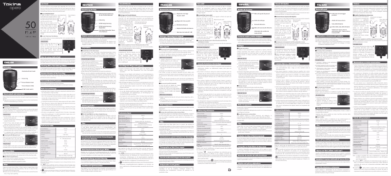 Página 1 del manual Manual de usuario Tokina opera 50mm F1.4 FF