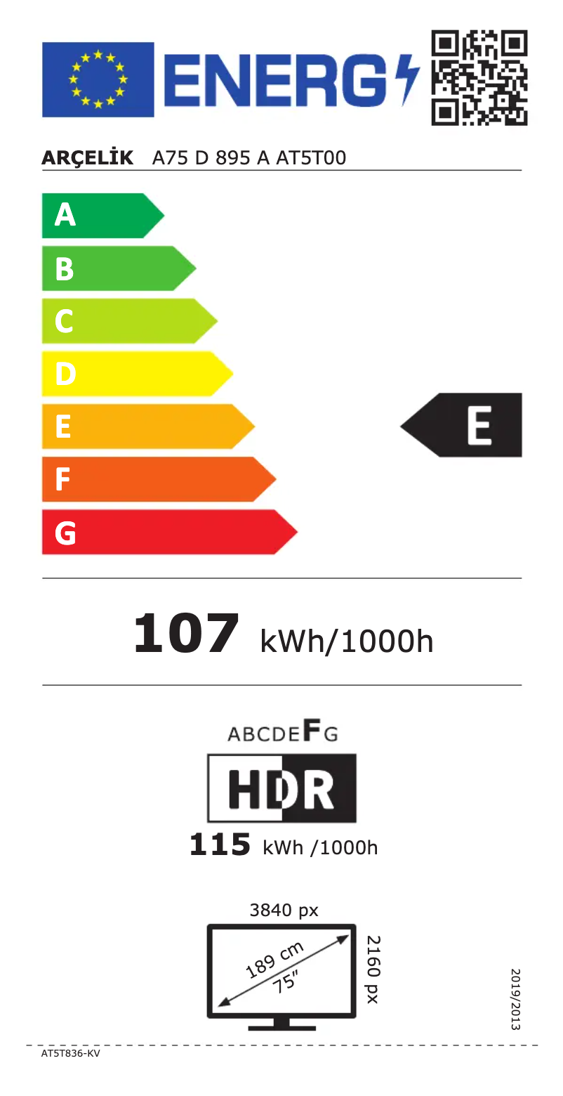 Página 1 del manual Etiqueta energética Arçelik A75 D 895 A