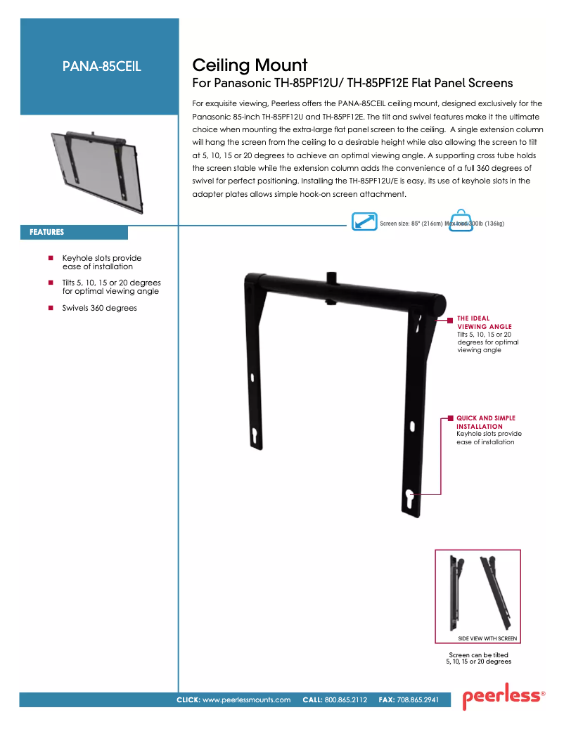 Página 1 del manual Manual de usuario Peerless-AV PANA-85CEIL