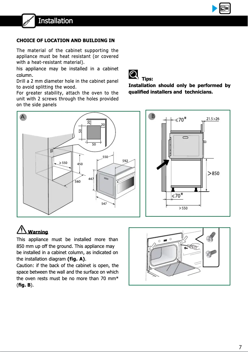 Página 1 del manual Guía de instalación Brandt BKV7132LX